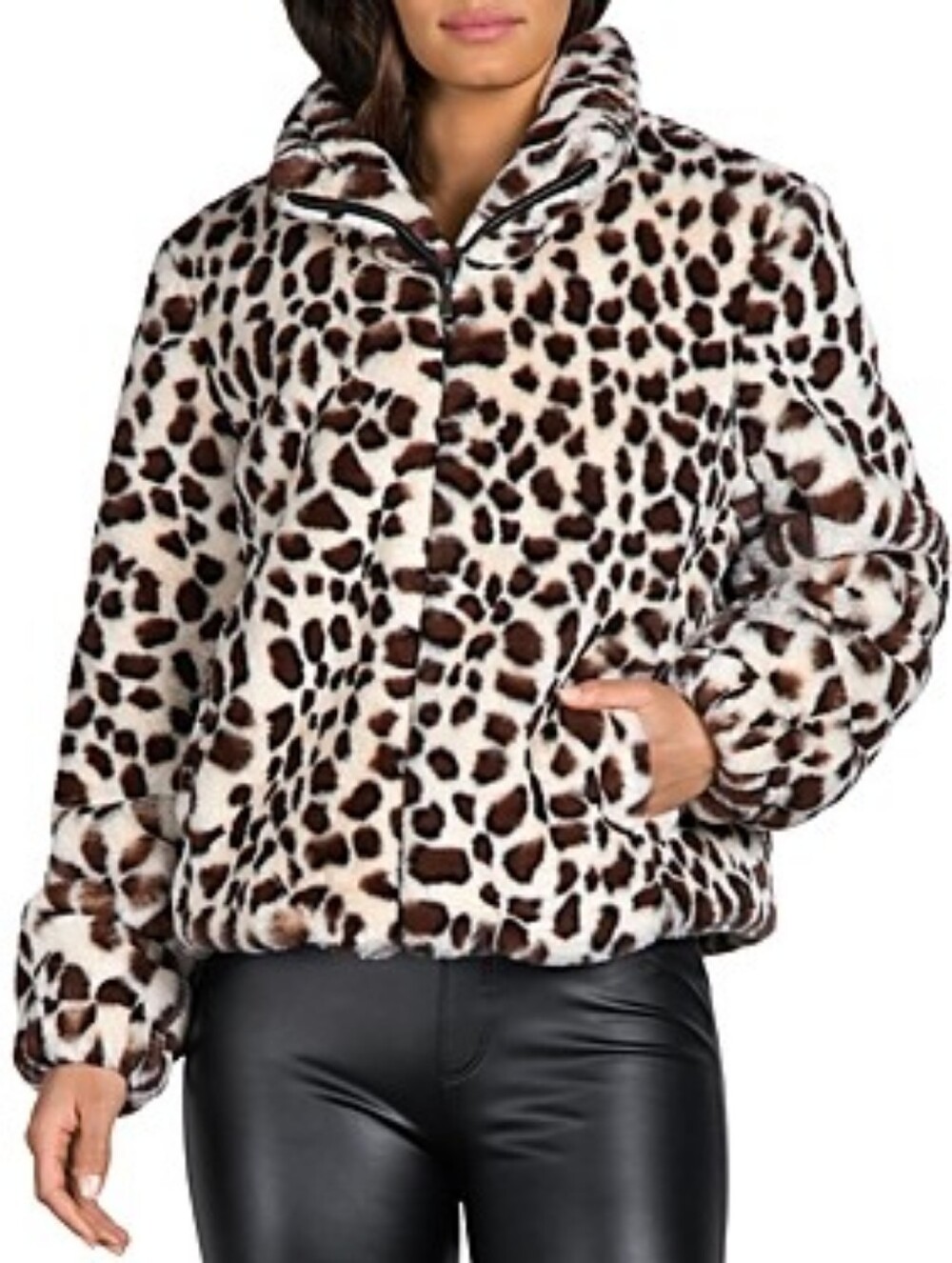 Sanctuary Plush Leopard Faux Fur Zip Jacket Size XXS (Fits Very oversized) New